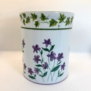 VTG Waverly Garden Room Sweet Purple Violet Utensil Holder Crock Floral Ceramic